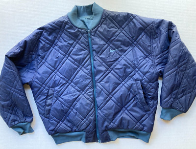 Vintage Nike Jacket Big Swoosh Men XL Logo Bomber Reversible Quilted White Tag