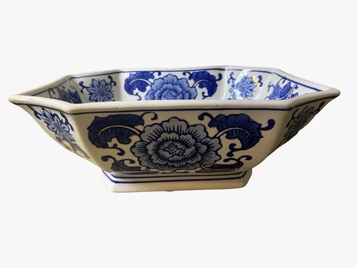Apropos Home Collection Blue and White Chinoiserie Footed Serving Bowl VGC