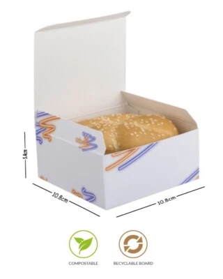 Supa Snax - weiße quadratische Kartons - Karton Takeaway Box - Fast Food Burger Etui