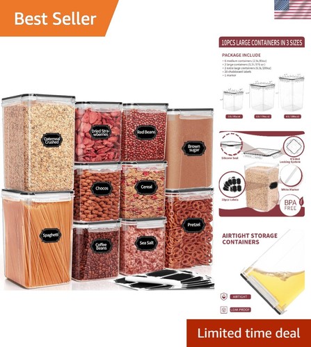 Large Airtight Cereal Storage Containers with Labels: 10-Pc Kitchen Organization