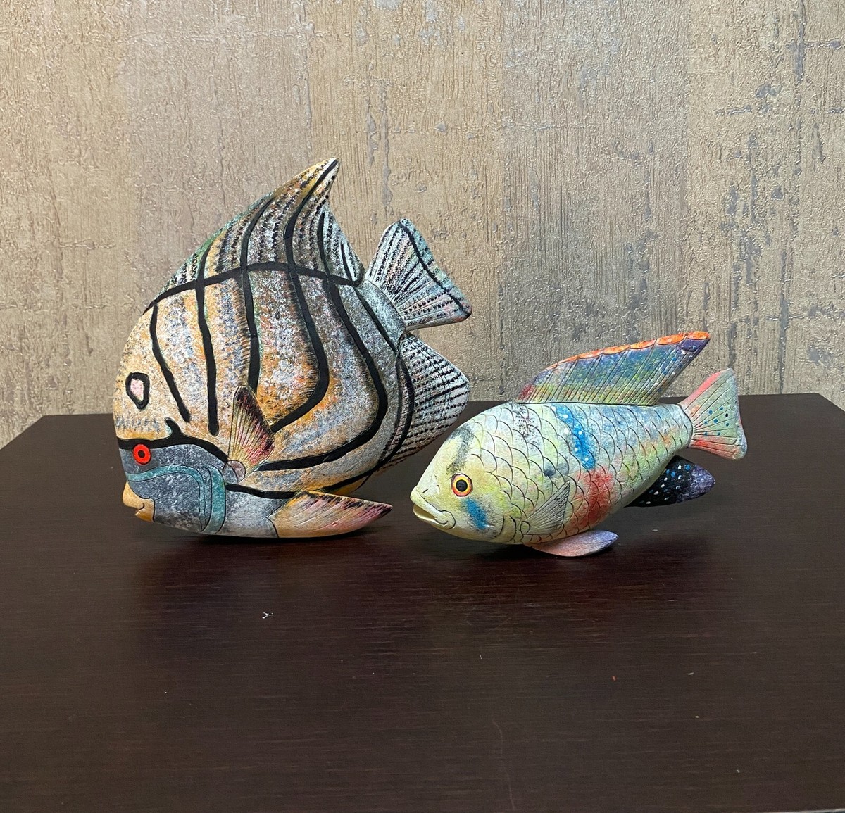 Hand Carved and Painted Wooden (Lightweight) 2 Table Fish | eBay