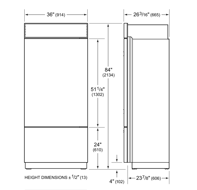 SubZero 36" Panel Ready Classic OverandUnder Refrigerator/Freezer
