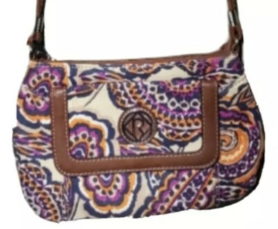 RELIC Multicolor Floral Mandala Pattern Canvas Purse w/Leather Trim and Strap