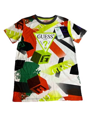 GUESS T Shirt Youth Boys All Over Print Logo, Size 12, Cotton Tee S/S NWT $50