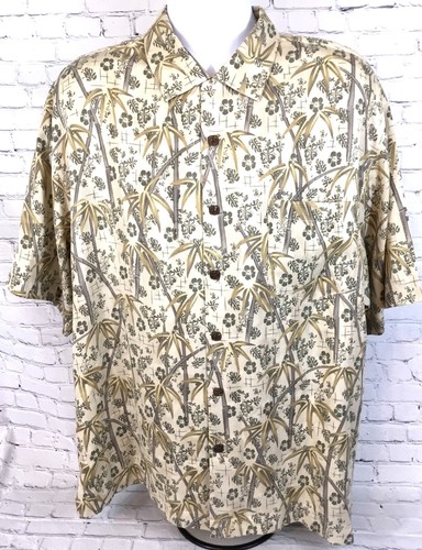 Bermuda Bay Hawaiian Shirt Mens Size XL 100 Percent Silk Short Sleeve Beiges