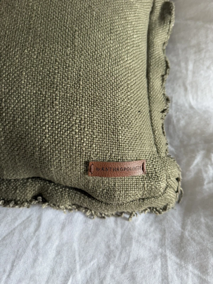 Funda de almohada ONE Anthropologie Luxe mezcla de lino musgo 18x18 Foto 2 de 3
