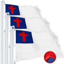 G128 3 Pack: Christian Flag 6x10 Ft Spun Polyester Religious Flag, Embroidered