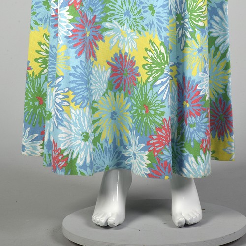 M Blue Wrap Skirt 1970s Maxi Green Floral Print Bohemian Hippie Modest 70s VTG - Picture 6 of 10