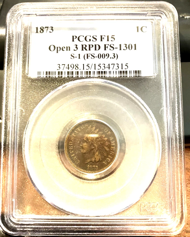 1873 Indian Cent, Open 3, PCGS S-1 RPD, F-15 - Image 3 of 3