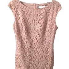 Lauren Ralph Lauren Dress 8 Pink Crochet Over Solid Dressy Wedding Party Fancy