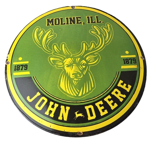 Vintage John Deere Porcelain Sign - Farm Tractor Gas Pump Motor Oil Sign