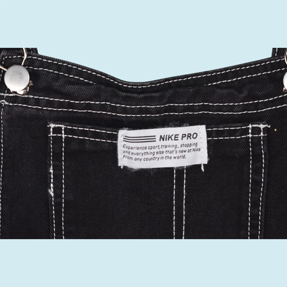 Mono vaquero vintage Nike Pro talla mediana negro pierna ancha cremallera lateral denim raro Foto 3 de 4