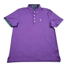 William Murray Polo Shirt Mens L Purple Plaid Stretch Golf Polyester 