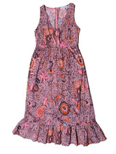 Madewell Dress Womens 4 Lace Up Ruffle Hem Midi Bali Blooms Boho Tassels Floral