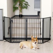 Metal Freestanding Dog Gates with Door for Outdoor Indoor,80'' Extra Wide 32'...