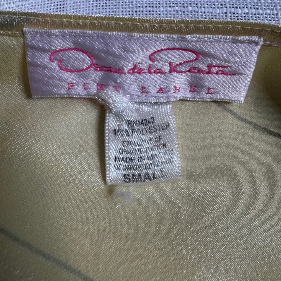 Mini Vestido Sin Mangas De Colección Oscar de la Renta S Amarillo Floral Satinado Etiqueta Rosa Hada Foto 3 de 4