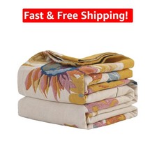 Lightweight Cotton Throw Blanket 50" x 60" - Rustic Floral  All-Season Comfort
