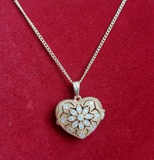  9ct Love Heart Locket With Crystal Rhinestone Nacklace 