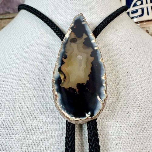 Stunning Vintage Natural Stone Agate Slab Western Bolo Tie  - Picture 7 of 14