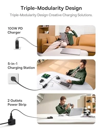 BASEUS CHARGING STATION 100W 5 IN 1 TRAVEL POWER STRIP USB C CCGAN100C6-S - Image 2 of 4