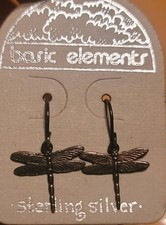 Basic Elements Sterling Silver 925 Dragonfly Dangle Drop Earrings Silver