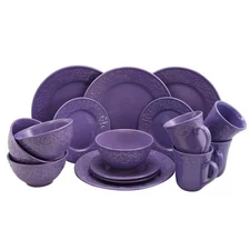 Elama Dinnerware Set Traditional Lilac Stoneware Microwave 16-Piece (Service-4)