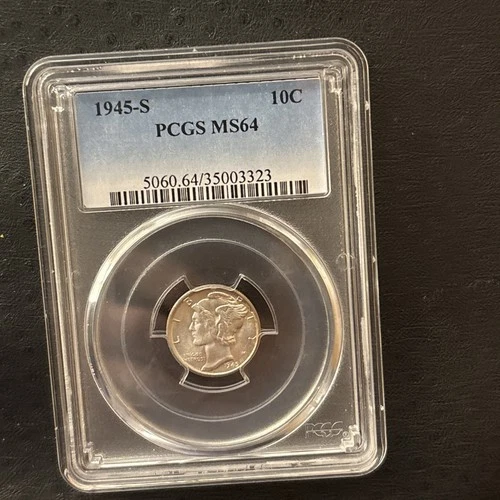 1945-S 10C MERCURY SILVER DIME PCGS MS64