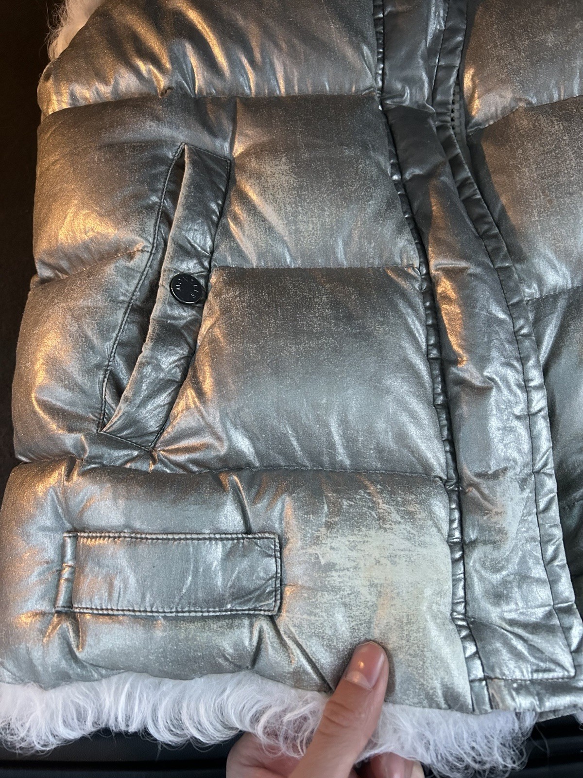 Moncler Kerria Gilet Silver Faux Fur Goose Down Puffer Vest Mens thumbnail 14