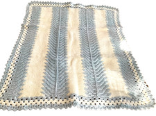 Handmade Blue/White Striped Crochet Knit Baby Blanket 32x39 Christening/Baptism
