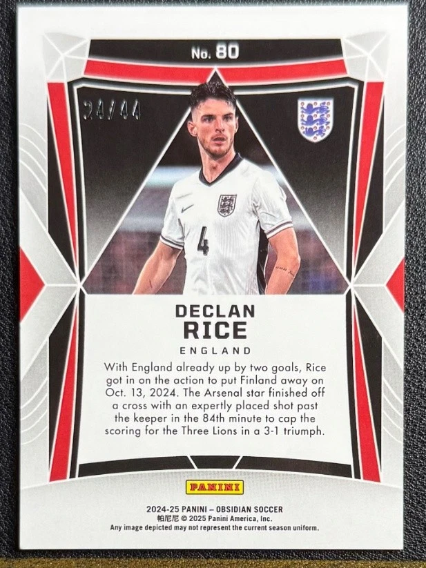 Declan Rice 2024-25 Panini Obsidian Electric Etch Red Pulsar 24/44 #80 - Image 2 of 2