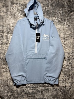 MGM Springfield Jacket Mens XL  Blue 1/2 Zip Pocket Hooded Packable Windbreaker