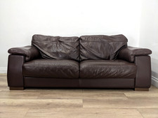 SOFA 3 Seater Polo Divani Brown Leather Sewn In Cushions Wood Feet FREE DELIVERY