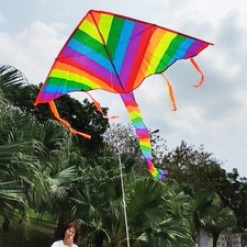 Rainbow Kite Easy Fly Kids Outdoor Beach Kite Colorful Delta Kite with Line Fun
