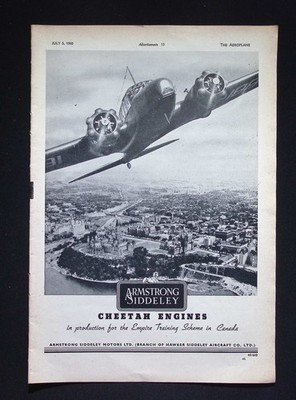 Original 1940 Werbung Armstrong Siddeley Cheetah Flugzeug Motoren