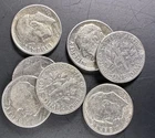 7 90% Silver Roosevelt Dimes 1950-1959 Mixed Dates Lot ~ 1/2 Oz Silver