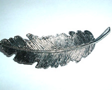 VINTAGE SILVER FEATHER HAIR BARRETTE 4" CLINCHER