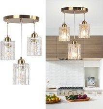 Modern Pendant Light Fixtures, Glass Kitchen Island, Adjustable Gold 3 - Light
