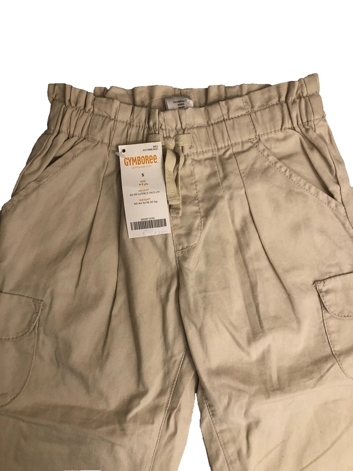 Gymboree Nuevo con Etiquetas Niñas 5 Pantalones Beige Cintura Elástica Bolsillos Carga Ligero Foto 2 de 4