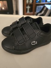 Lacoste Negro Correa Zapatos Pequeño Niño Niña 8 Cuero Tenis Sin Corbata Tenis Niño