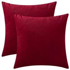 Rythome 2-Pack 18x18" Deep Red Velvet Throw Pillow Covers for Sofa Bed Decor