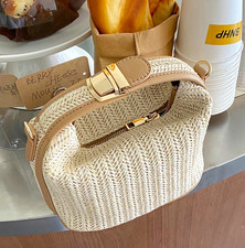 Beige Woven Straw-Style Crossbody Top Handle ...
