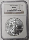 1998 American Silver Eagle 1 oz .999 Fine Silver Coin NGC MS 69