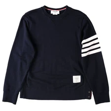 THOM BROWNE Mens Classic 4 Bar Loopback Crew Neck Sweatshirt Blue 4 RRP 590