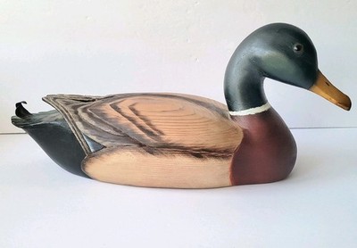 Vtg Wood Carved HandPainted American Drake Mallard Duck Decoy Nancy Baur 1987 