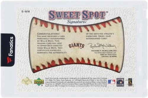 Willie Mays San Francisco Giants Signed 2001 Upper Deck Sweet Spot #S-WM Card - Image 2 of 3