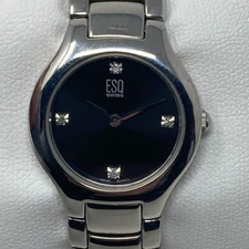 ESQ Swiss Watch Women 25mm Silver Tone Black Dial WR Round New Battery SMALL 6"