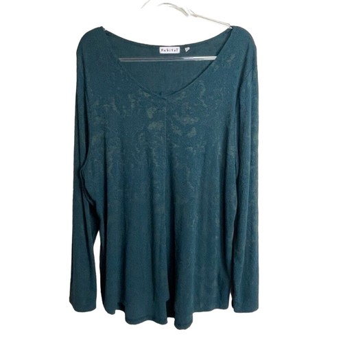 Habitat Size XL Green Etched Print Boat Neck Tunic Long Sleeves - Picture 1 of 9
