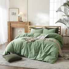 Sage Green Cotton Duvet Cover Luxury Softened Cotton Bedding Set Solid Color.