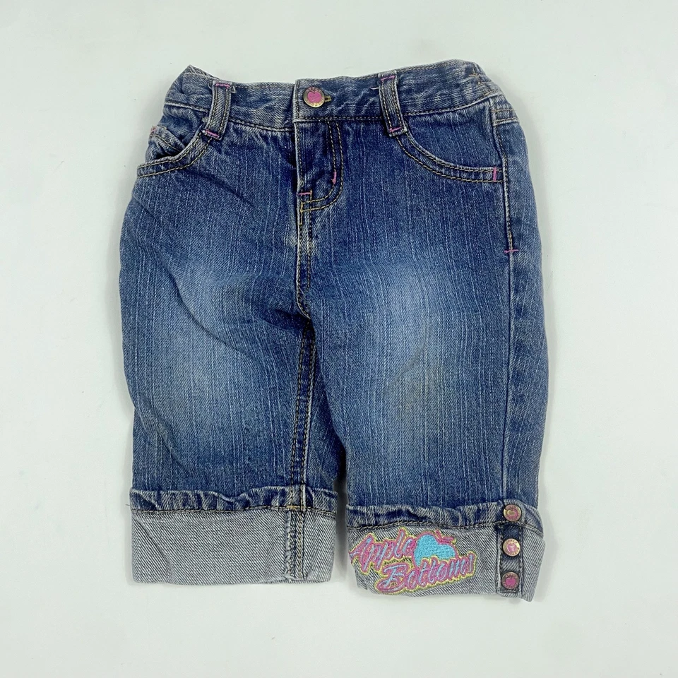 Pantalones de mezclilla bordados adornados Y2K con parte inferior de manzana para bebés niñas talla 6-9M  Foto 2 de 4