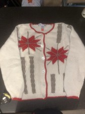 VTG Karen Scott Pure Wool Winter Cream Christmas Cardigan Sweater S
